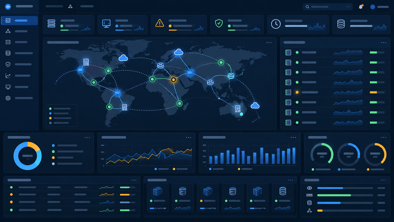 IT infrastructure operations console showing connected network and server health