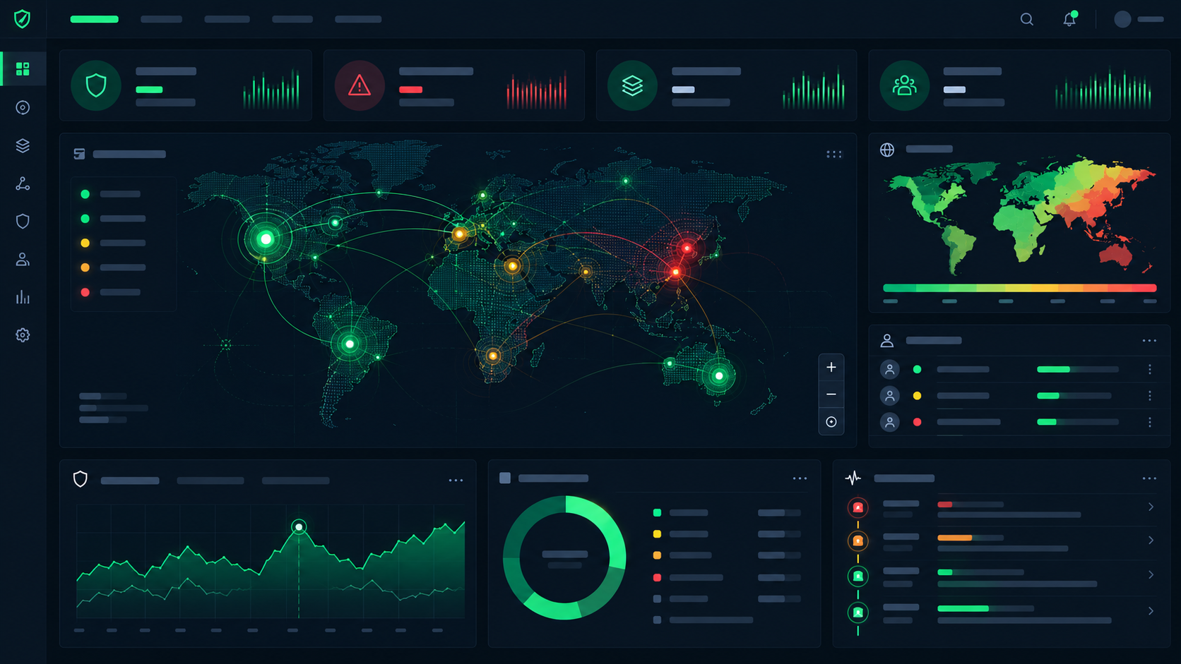 Security operations center showing protected assets and threat monitoring