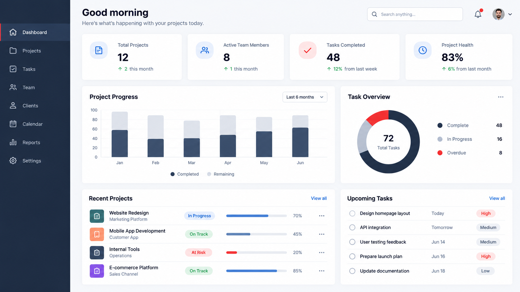 Custom software dashboard on desktop