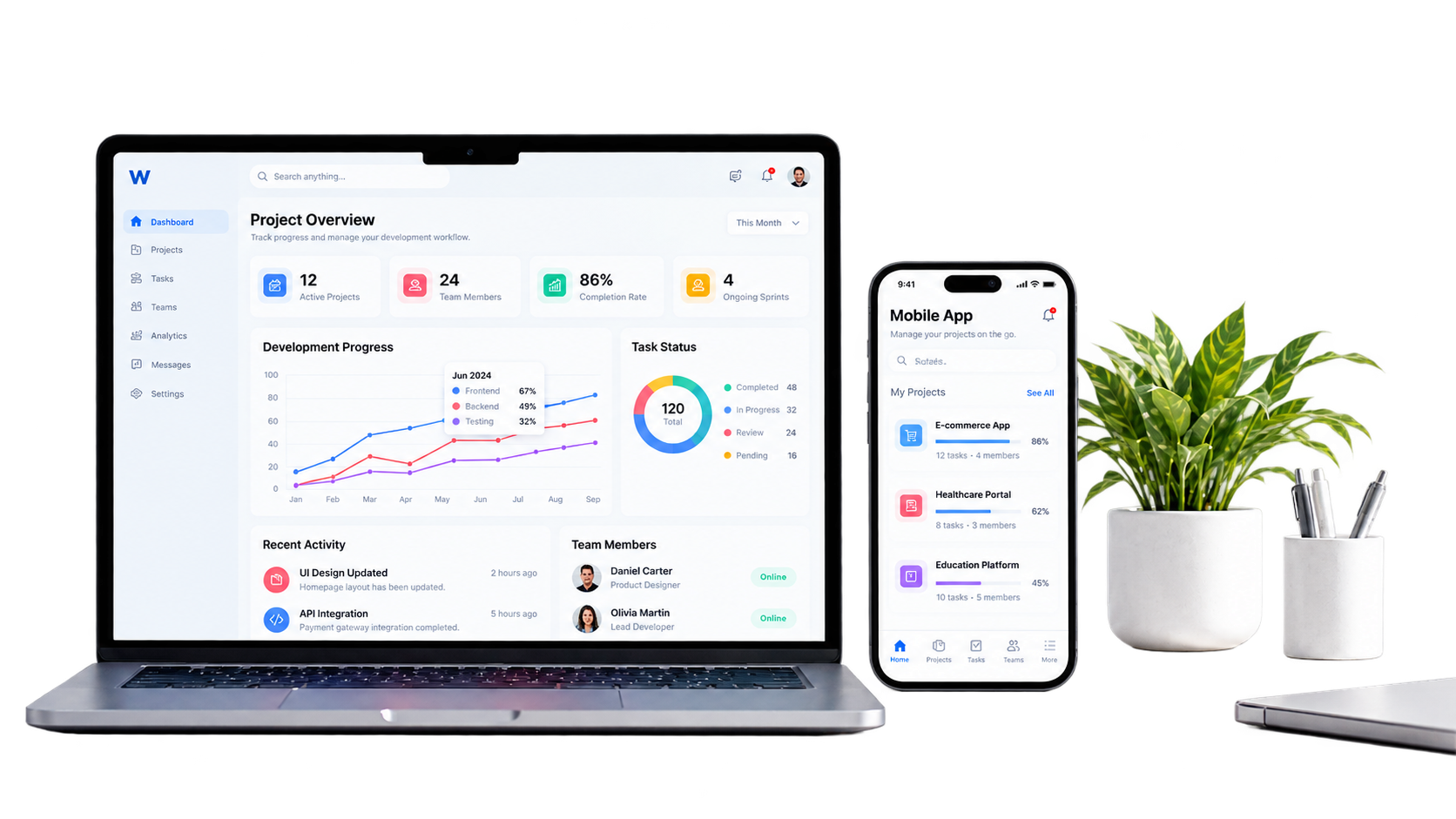 Custom software dashboard on desktop and mobile